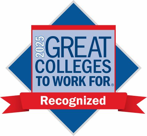 2025 Great Colleges to Work For logo with a blue diamond background and a red banner stating "Recognized."