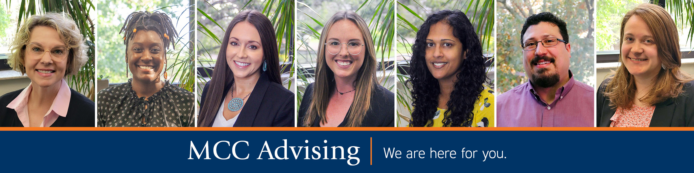 Group photo of the MCC Advising team, showcasing diverse staff members ready to support students.