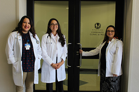 doctors and entrance to clinic