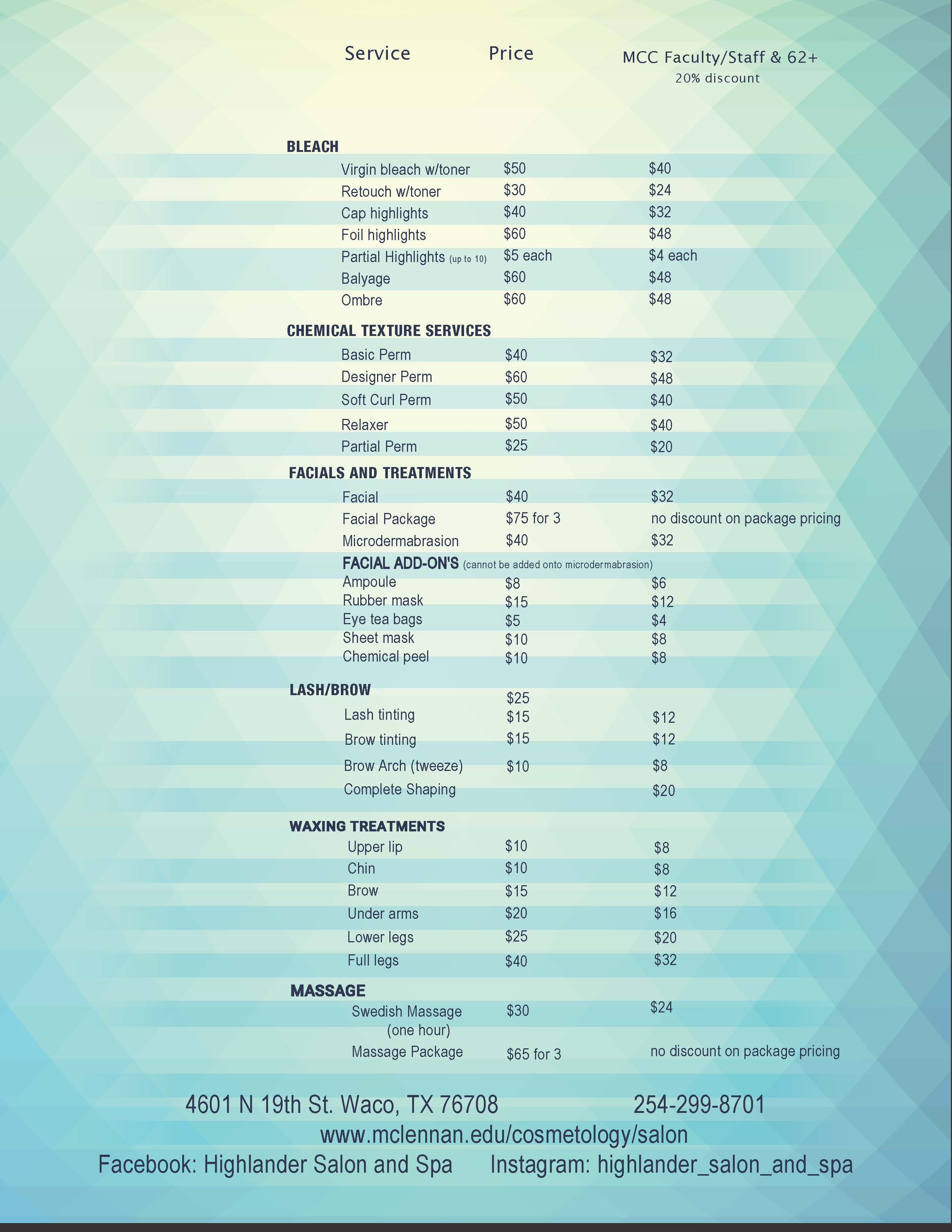 Salon menu second page
