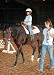 Toddler riding brown horse