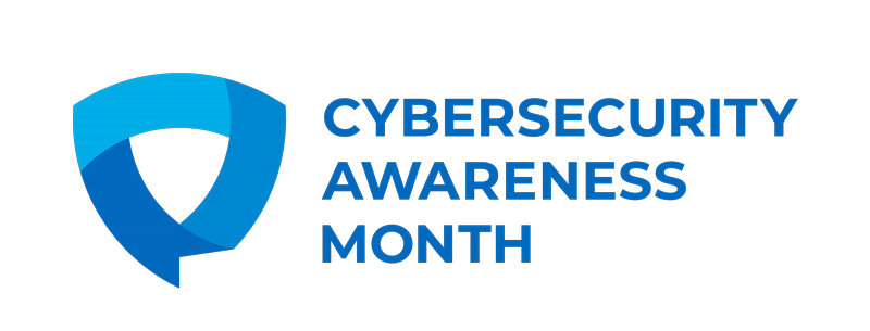 Logo for Cybersecurity Awareness Month featuring a shield design in varying shades of blue.