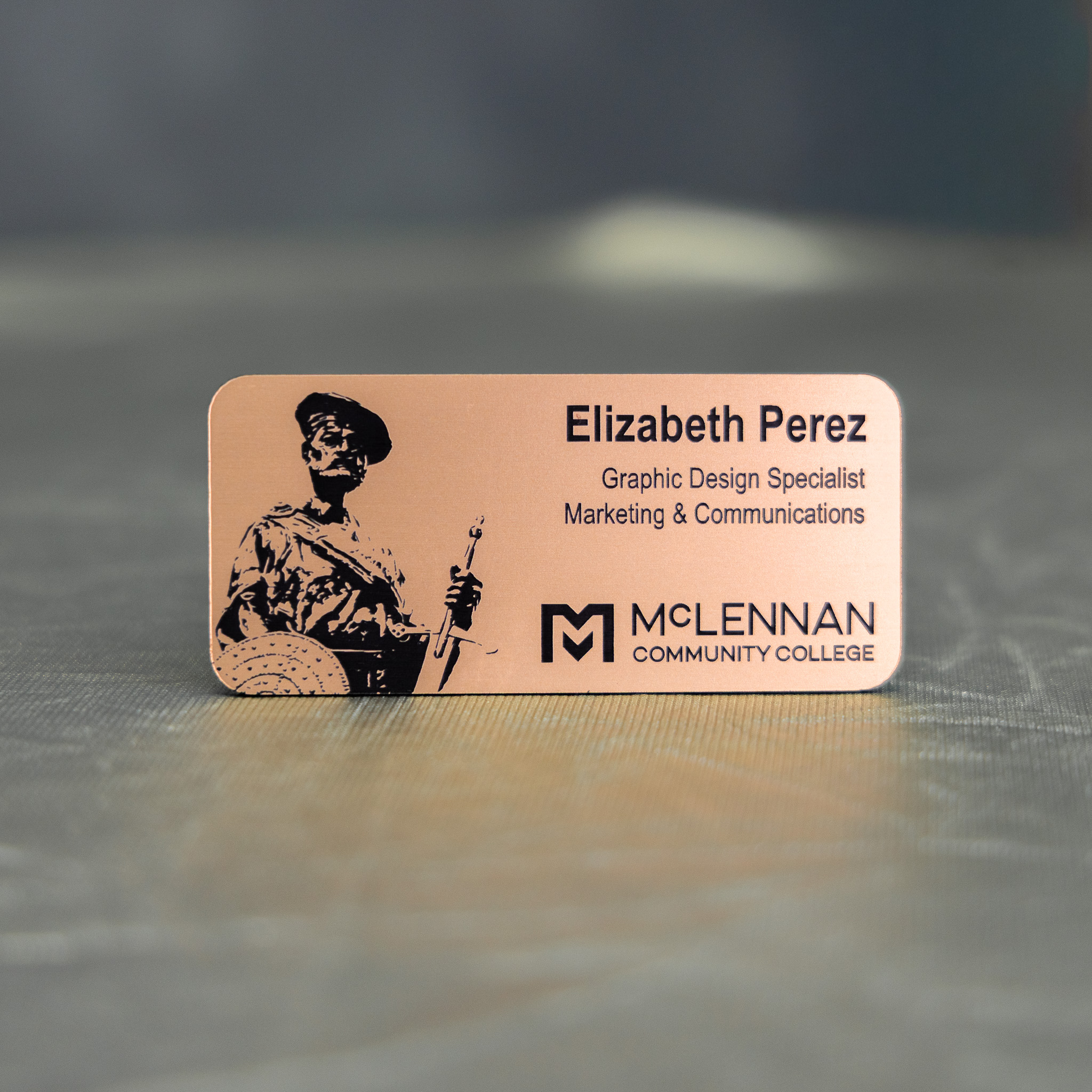 Name badge for Elizabeth Perez, a Graphic Design Specialist at McLennan Community College.