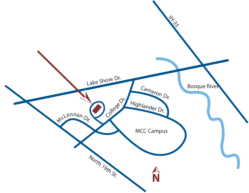 Map illustrating the layout of the McLennan Community College campus and surrounding streets.