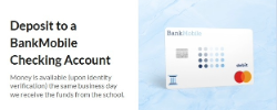 Screenshot of a Deposit to a BankMobile Checking Account page with a BankMobile card graphic.
