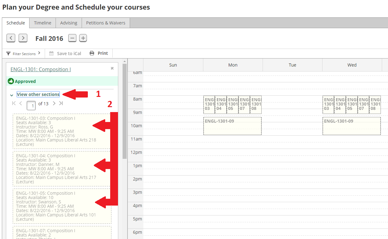 Plan your degree and schedule your courses screen capture.